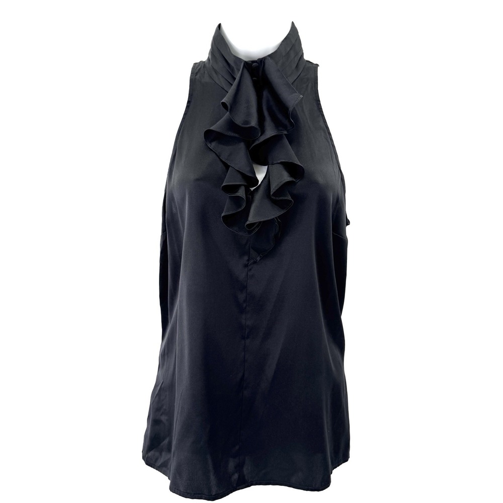 Y2K Silk Ruffle Top Black Sz M Royalcore Coquette Regency Victorian 2008 Express